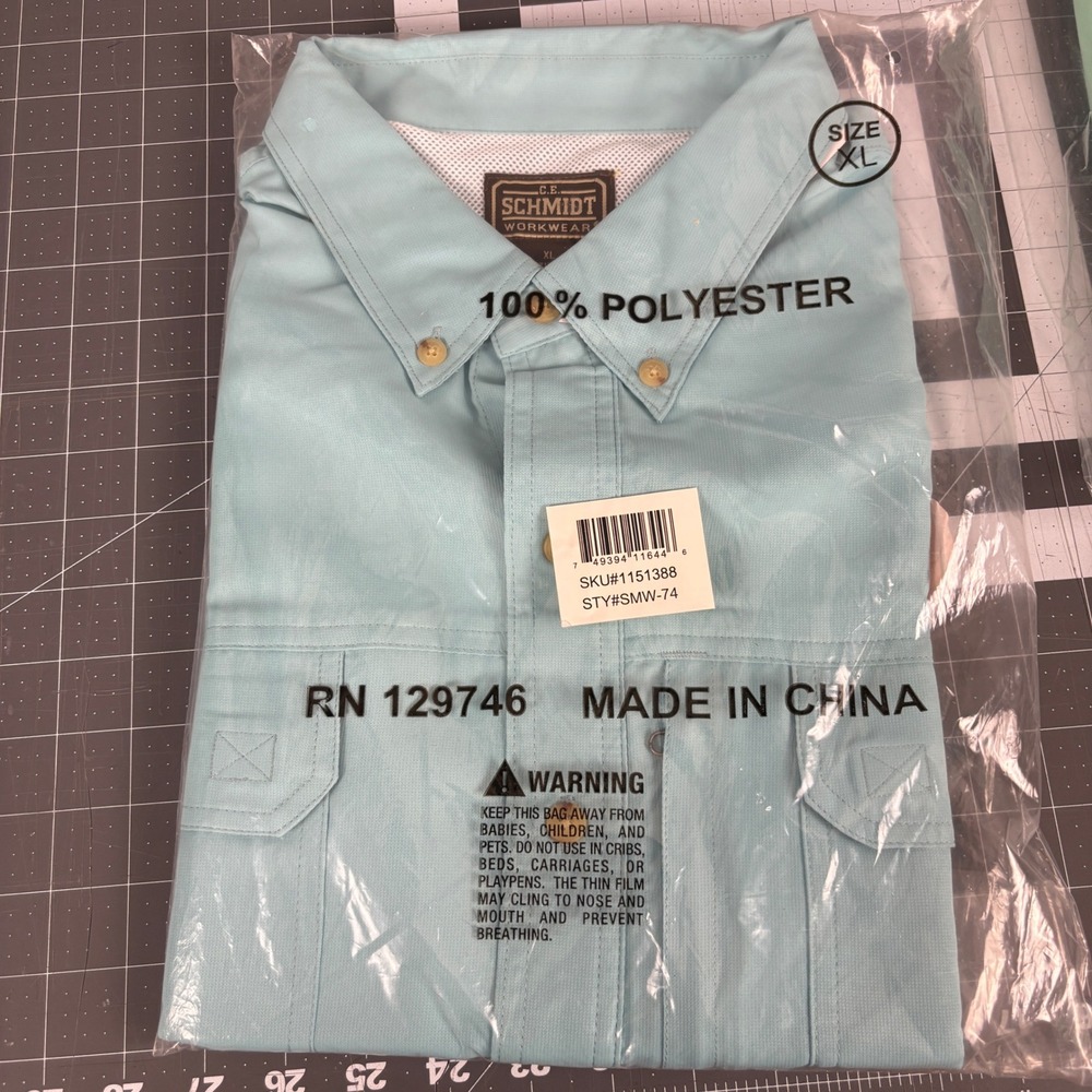 CE Schmidt Fishing Shirt Mens XL Blue Short Sleeve Vented UPF 30+ SMW-74
